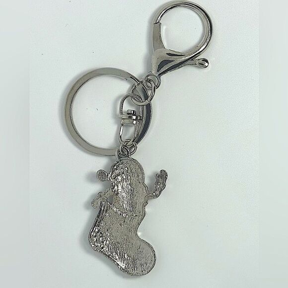 BAG CHARM Silver Tone Holiday Santa in Stocking - Picture 2 of 4
